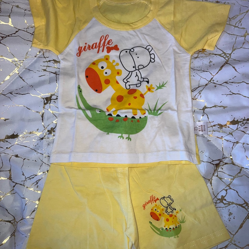 Yellow Giraffe Print Kids Pajama Set